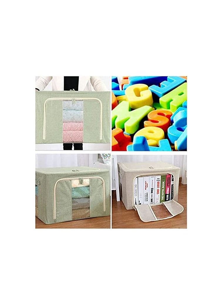 Spaceshoop - Foldable Storage Box with Lids Clothes Storage Bag with Handles and Clear Window Linen Fabric Foldable Closet Organizer for Clothes Blankets Comforters  100L - Image 1