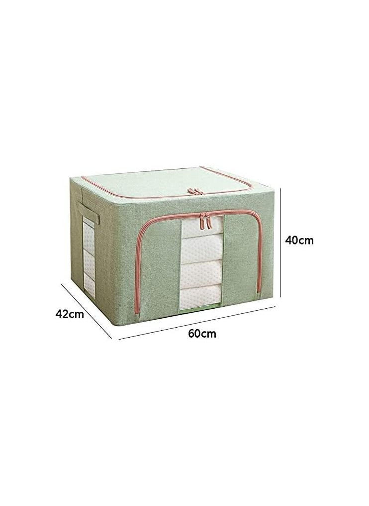 Spaceshoop - Foldable Storage Box with Lids Clothes Storage Bag with Handles and Clear Window Linen Fabric Foldable Closet Organizer for Clothes Blankets Comforters  100L - Image 1