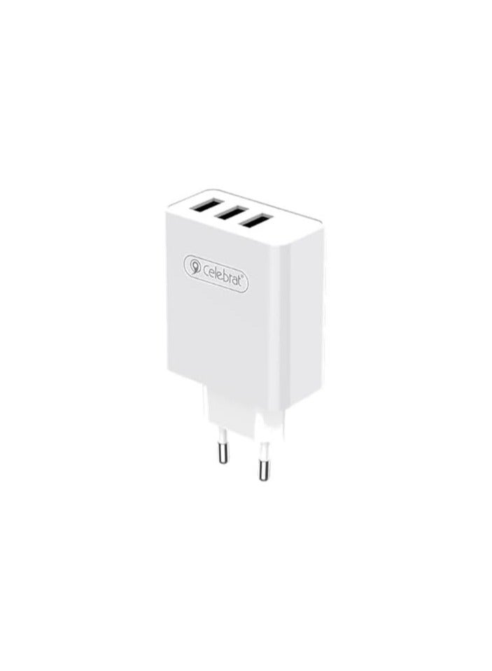 Celebrat Celebrat C-H9-EU Triple USB Ports Fast Charger Provide Megathermal And Short Circurit Protection Fits Various Smart Devices - White  - Image 1
