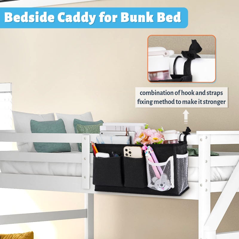 Loghot Bedside Caddy/Bedside Storage Bag Hanging Organizer For Bunk And Hospital Beds Dorm Rooms Bed Rails Can Be Placed Glasses Books Mobile Phones Keys (New Black-1) - Image 3