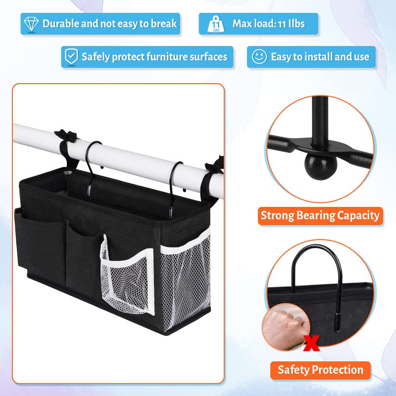 Loghot Bedside Caddy/Bedside Storage Bag Hanging Organizer For Bunk And Hospital Beds Dorm Rooms Bed Rails Can Be Placed Glasses Books Mobile Phones Keys (New Black-1) - Image 2