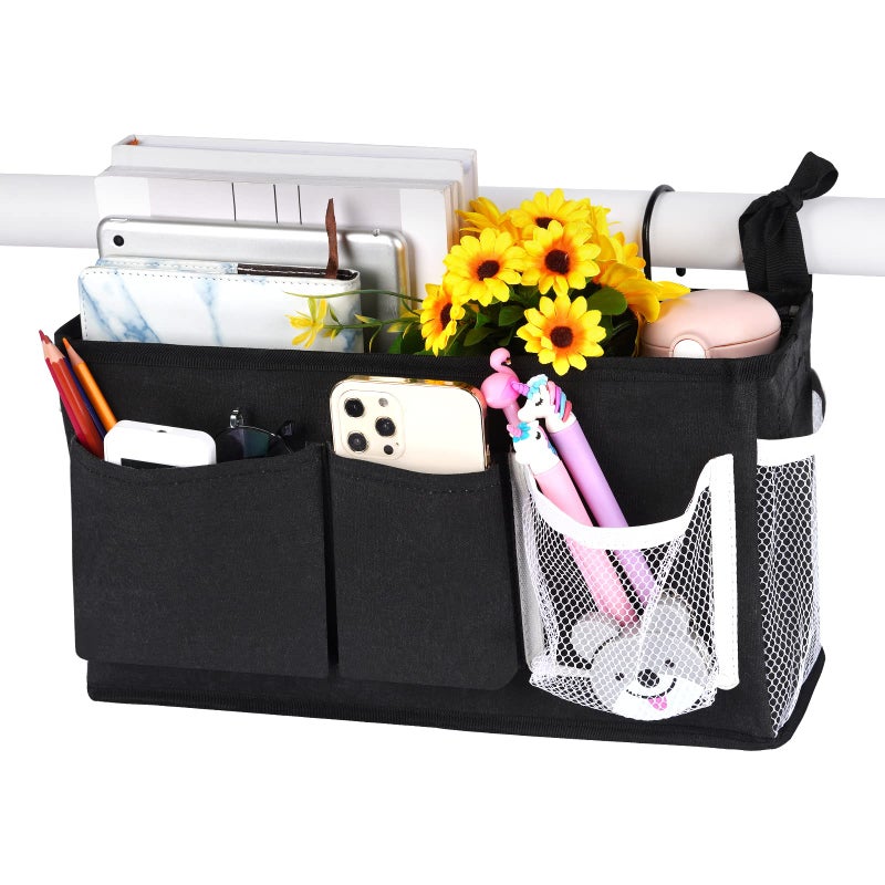 Loghot Bedside Caddy/Bedside Storage Bag Hanging Organizer For Bunk And Hospital Beds Dorm Rooms Bed Rails Can Be Placed Glasses Books Mobile Phones Keys (New Black-1) - Image 1