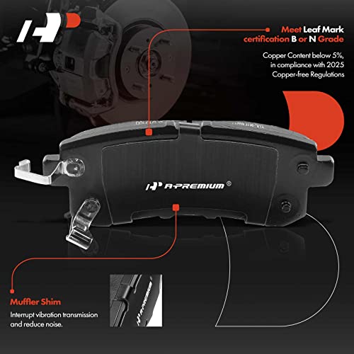 A-Premium Rear Ceramic Disc Brake Pads Set Compatible with Nissan Armada 2017-2019 & Infiniti QX80 2014-2019, QX56 2011-2013, 4 Pcs - Image 2