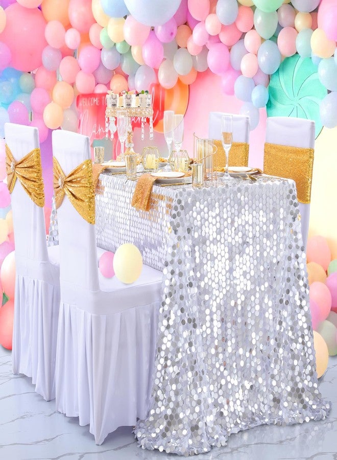LuoluoHouse Silver Tablecloth Sequin Fabric: 50x70 Inch Payette Table Cloth for Baby Shower Wedding Party Graduation Table Decorations - Image 2
