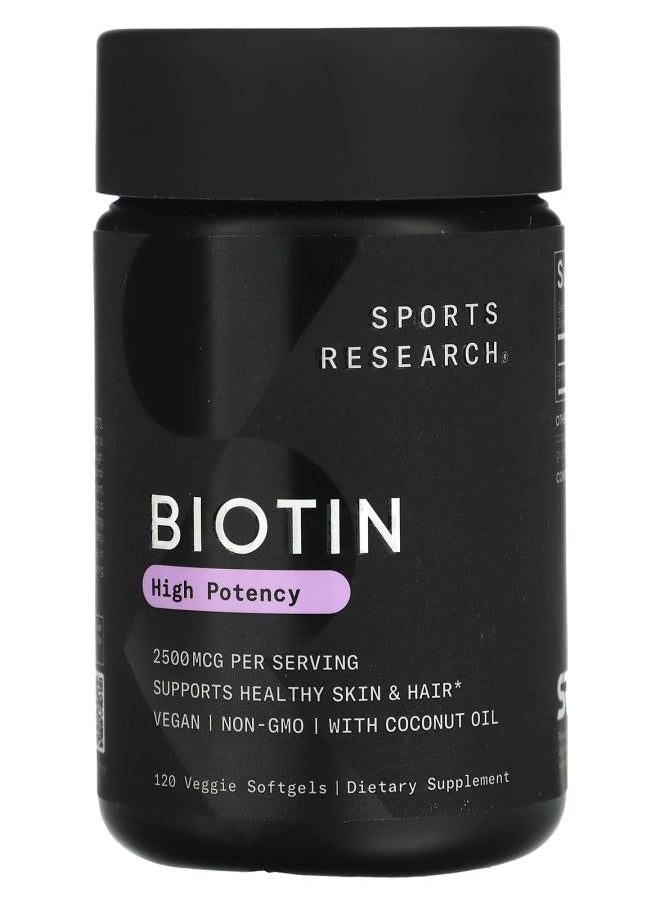SPORTS RESEARCH Biotin High Potency 2500 mcg 120 Veggie Softgels 