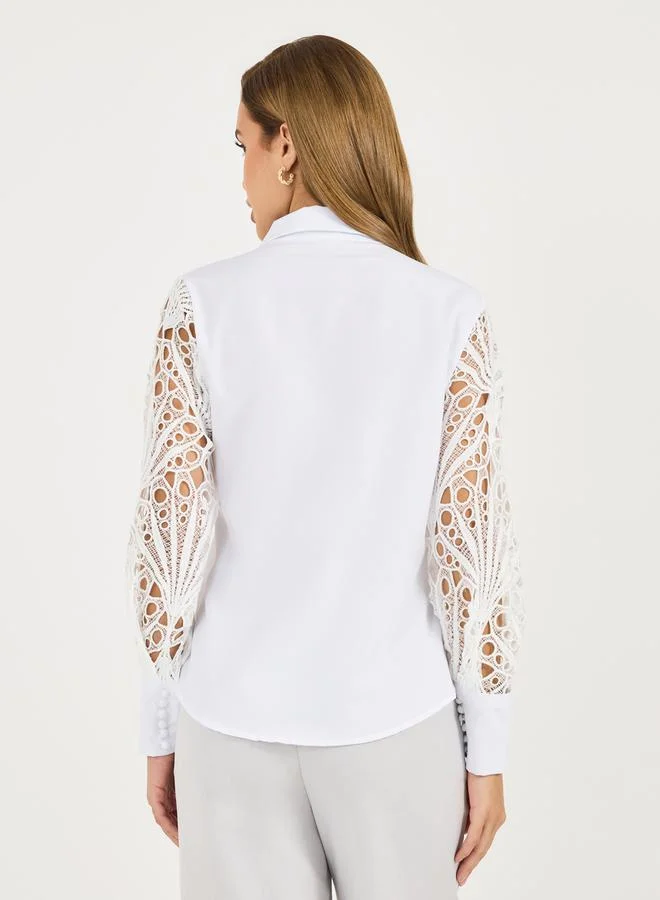 Styli Lace Insert Regular Fit Collared Shirt