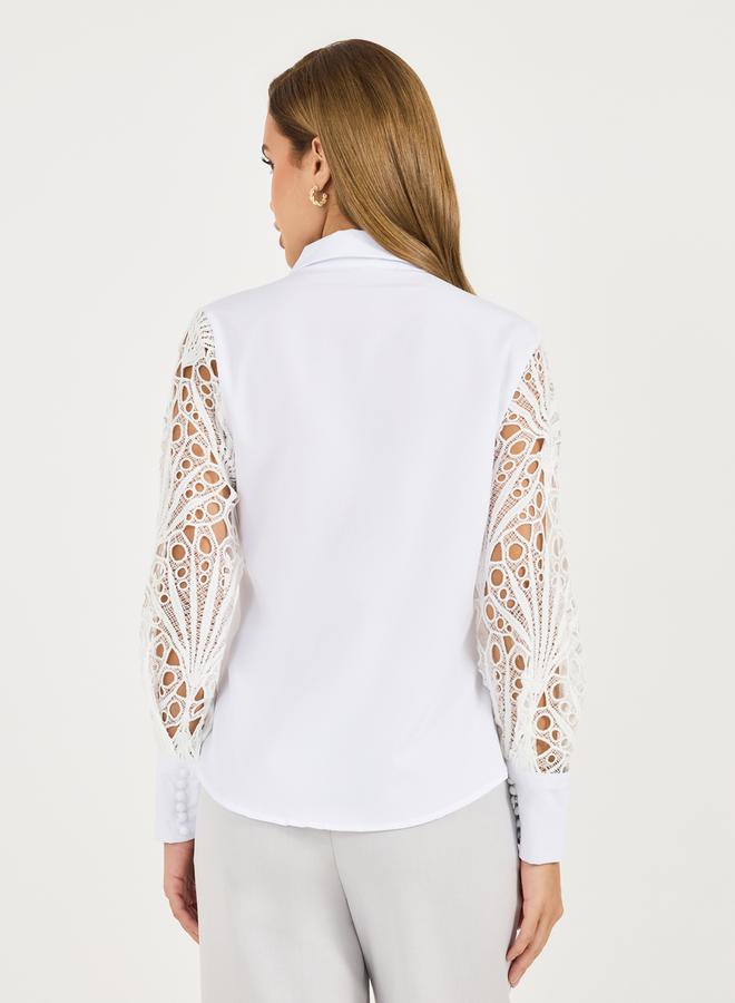 Styli Lace Insert Regular Fit Collared Shirt  - Image 5