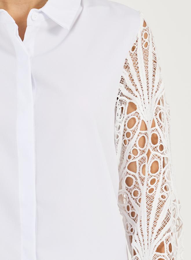 Styli Lace Insert Regular Fit Collared Shirt  - Image 4