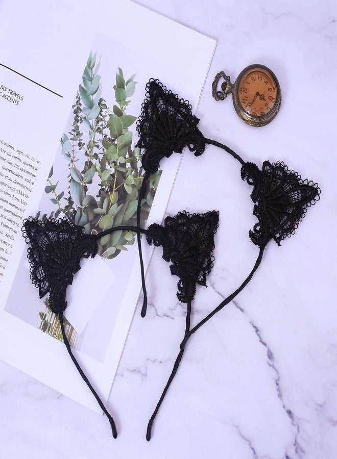 WLLHYF 2 PCS Lace Cat Ears Headband Black Halloween Costume Hairband Party Hoop Head Birthday Fancy Dress Headwear Festival Cosplay Hair Accessories for Women Girls - Image 5