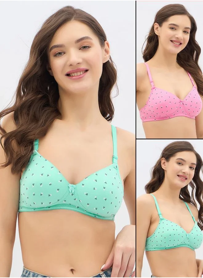 Clovia Clovia Set of 2 - Padded Non-Wired Full Coverage Floral Print T-Shirt Bra