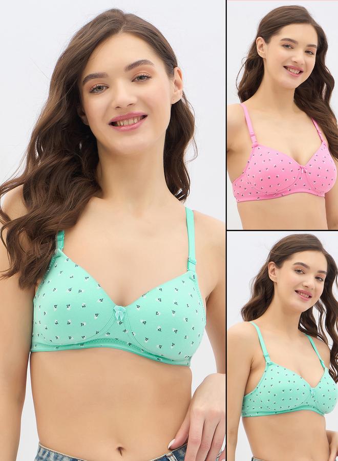 Clovia Set of 2 - Padded Non-Wired Full Coverage Floral Print T-Shirt Bra - Image 1