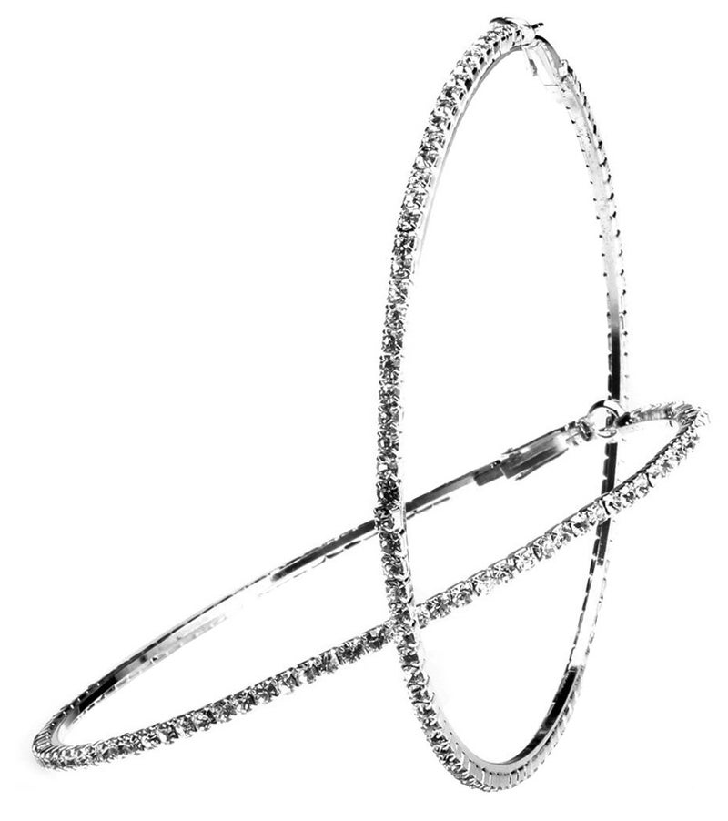 Bienvenu 80mm Rhinestone Plated Silver Hoop Earrings Big Circle Earring Large Hoop Earrings,Silver - Image 1