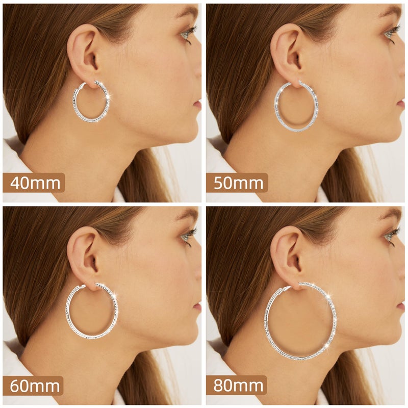 Bienvenu 80mm Rhinestone Plated Silver Hoop Earrings Big Circle Earring Large Hoop Earrings,Silver - Image 3