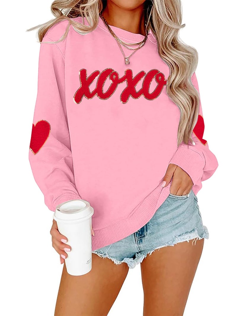 MAXIMGR Valentines Sweatshirts Women Love Sweatshirt - Embroidered Sequin Heart Shirts Valentine Gifts Pullover Tops - Image 1
