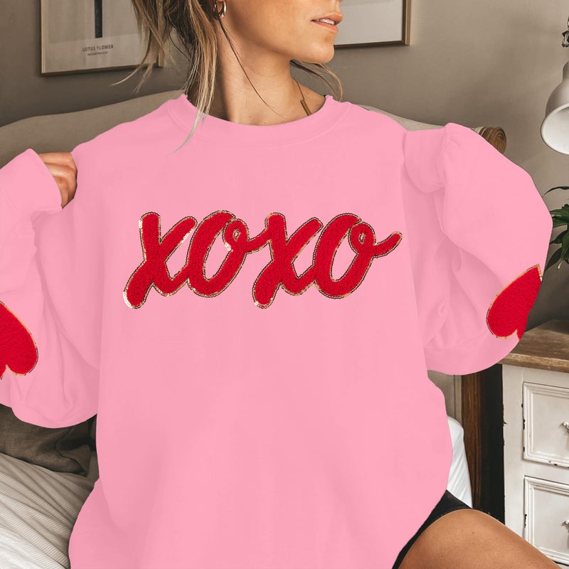 MAXIMGR Valentines Sweatshirts Women Love Sweatshirt - Embroidered Sequin Heart Shirts Valentine Gifts Pullover Tops - Image 2