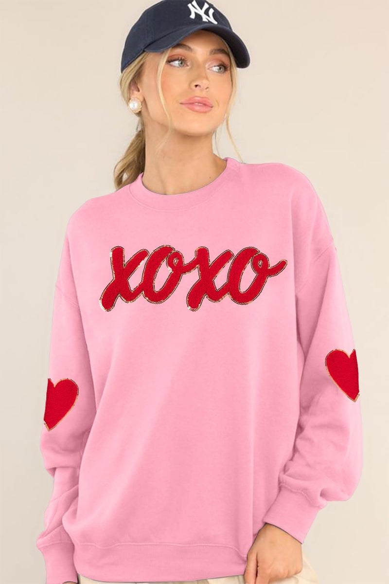 MAXIMGR Valentines Sweatshirts Women Love Sweatshirt - Embroidered Sequin Heart Shirts Valentine Gifts Pullover Tops - Image 3