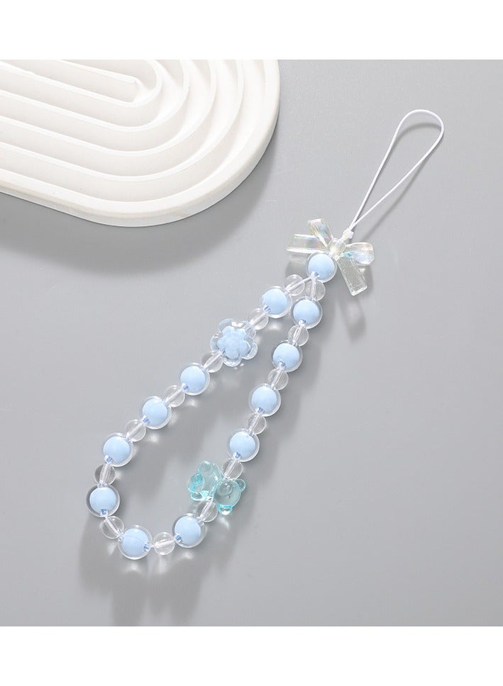 Cellphone Strap, Elegant Blue Beaded Phone Lanyard, Delicate Accessory with Crystal and Flower Charms, Ideal for Securing Phones, Cameras, Water Bottles and Keys, Perfect for Stylish Everyday Use an