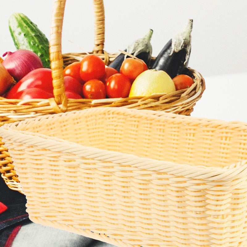 Woven Bread Basket Beige Imitation Rattan Food Holder 30x20x10cm Storage For Snacks Fruit - Image 4