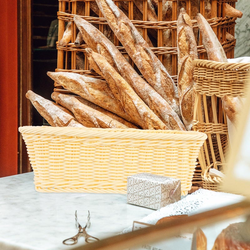 Woven Bread Basket Beige Imitation Rattan Food Holder 30x20x10cm Storage For Snacks Fruit - Image 5