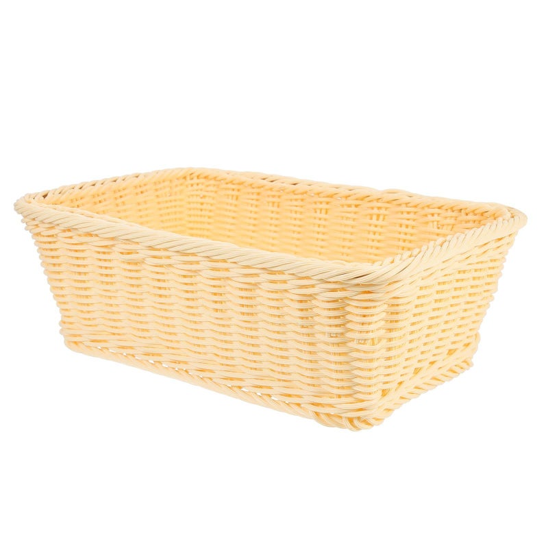 Woven Bread Basket Beige Imitation Rattan Food Holder 30x20x10cm Storage For Snacks Fruit - Image 2