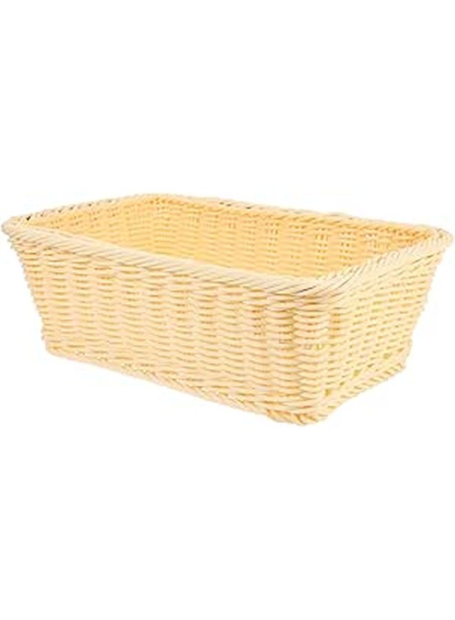 Woven Bread Basket Beige Imitation Rattan Food Holder 30x20x10cm Storage For Snacks Fruit - Image 1