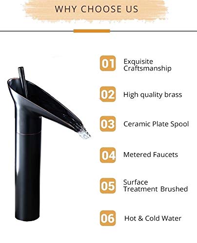 24x7 eMall Black Waterfall Basin Mixer for Bathroom Toilet Wash Basins Hot and Cold Water (Without pop-up) (Midnight Waterfall) Black, Brass Material, 12 Inches - Image 2