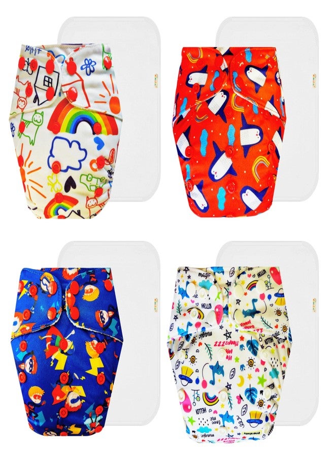 Dumbledo Premium Cloth Diaper with Cotton Insert (Pack of 4) | Dry Feel and Comfortable | 6-Layer Absorbent Pad | Adjustable Snaps | Designed by Moms | 3 Months - 3 Years | Unisex Baby - Image 1