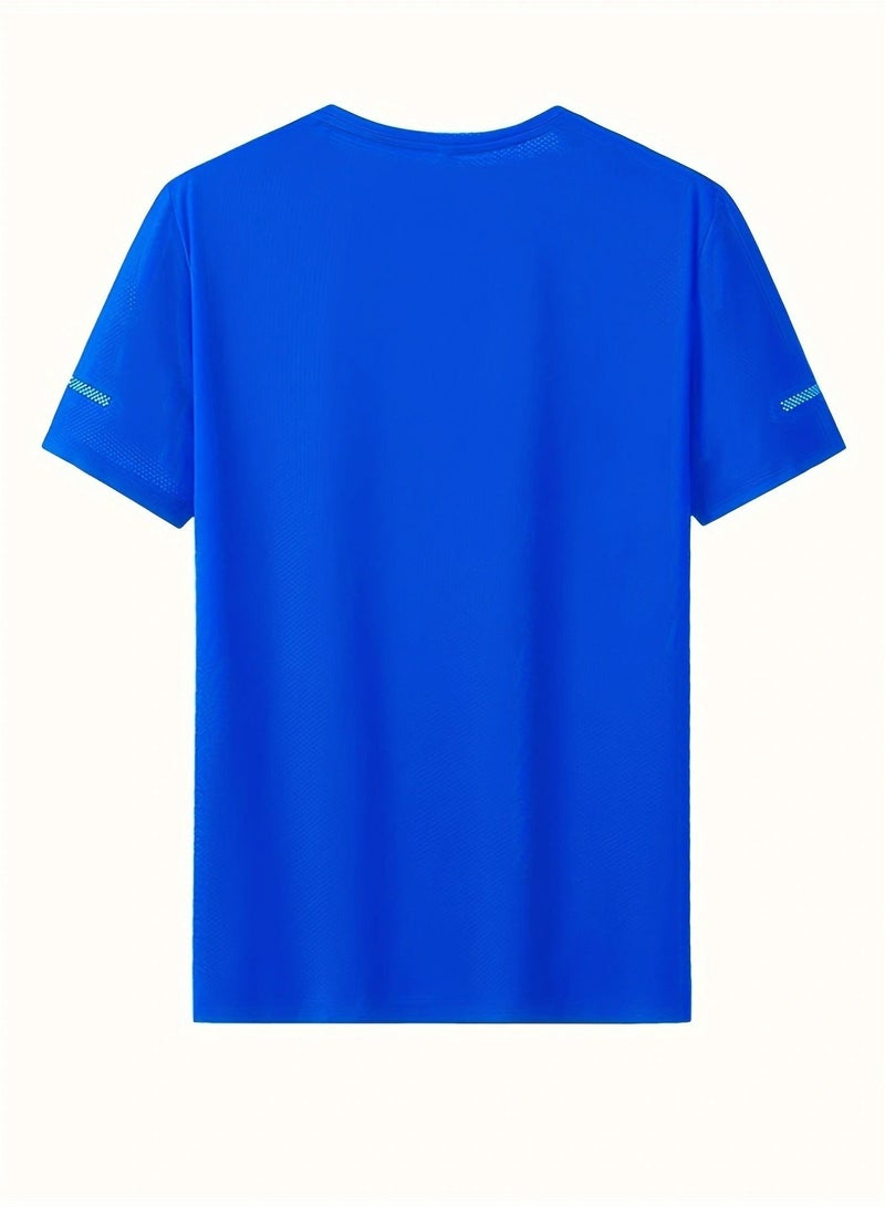 PATELIS Plus size Men's   Blue Short Sleeve Crewneck T-Shirts Gym Workout Athletic swim Shirt  Casual Lightweight Pullover Tops 4XL 5XL 6XL 7XL - Image 3
