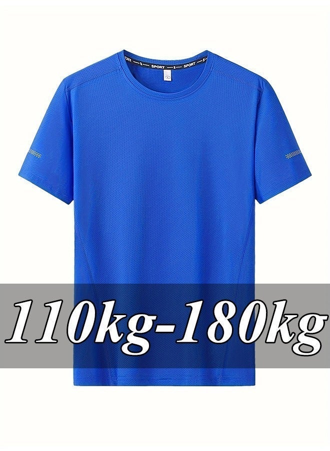 PATELIS Plus size Men's   Blue Short Sleeve Crewneck T-Shirts Gym Workout Athletic swim Shirt  Casual Lightweight Pullover Tops 4XL 5XL 6XL 7XL - Image 1