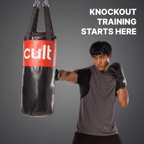 Cult Punching Bag 3ft Unfilled with Hanging Chain & Hand Wrap – Durable Training Bag for Boxing, Kickboxing, Karate, Taekwondo & MMA – Portable & Ideal for Home Gym Workouts - Black & Red - Image 5