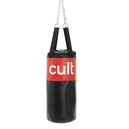 Cult Punching Bag 3ft Unfilled with Hanging Chain & Hand Wrap – Durable Training Bag for Boxing, Kickboxing, Karate, Taekwondo & MMA – Portable & Ideal for Home Gym Workouts - Black & Red - Image 1