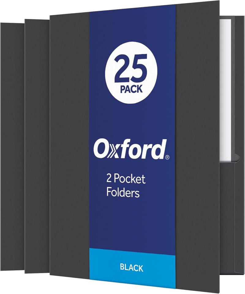 Oxford Twin-Pocket Folders, Textured Paper, Letter Size, Black, Holds 100 Sheets, Box of 25 (57506EE), 8-1/2 x 11 - Image 1