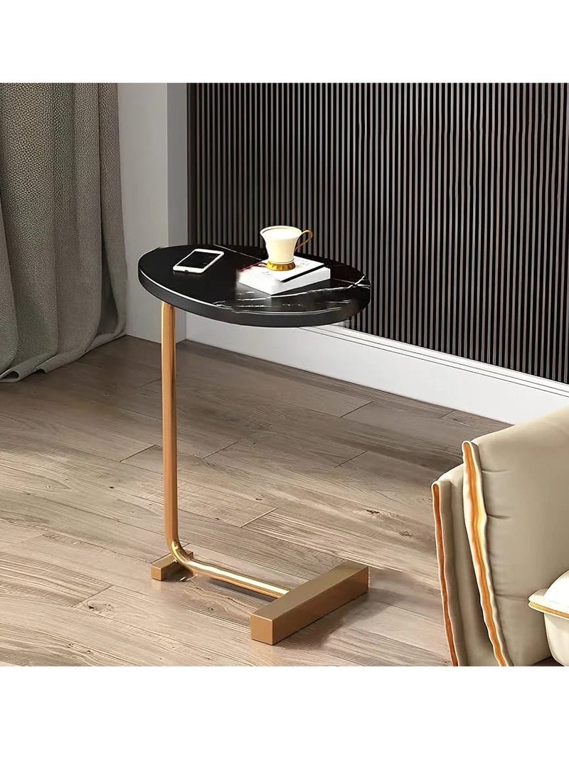طاولة جانبية بسيطة وحديثة، طاولة جانبية للأريكة بجانب السرير، طاولة قهوة بيضاوية للقراءة، طاولة شاي ذهبية اللون، حامل من الخشب الصلب، أثاث غرفة المعيشة - Image 1