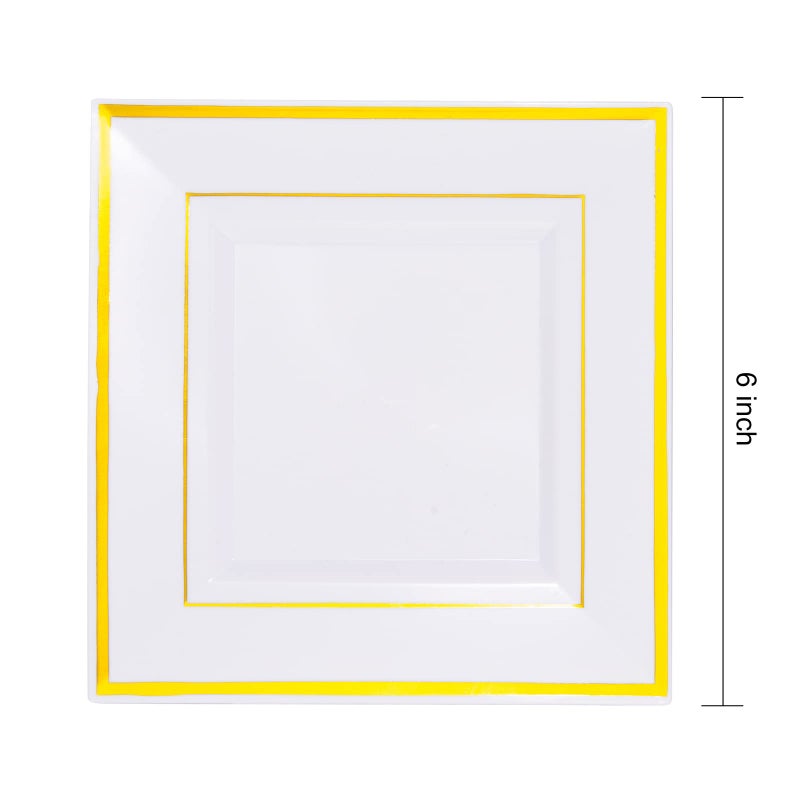 bUCLA 100PCS Gold Square Plastic Plates - 6inch Disposable Dessert/Cake Plates - Premium Hard Square Small Appetizer Plates for Wedding&Party - Image 3