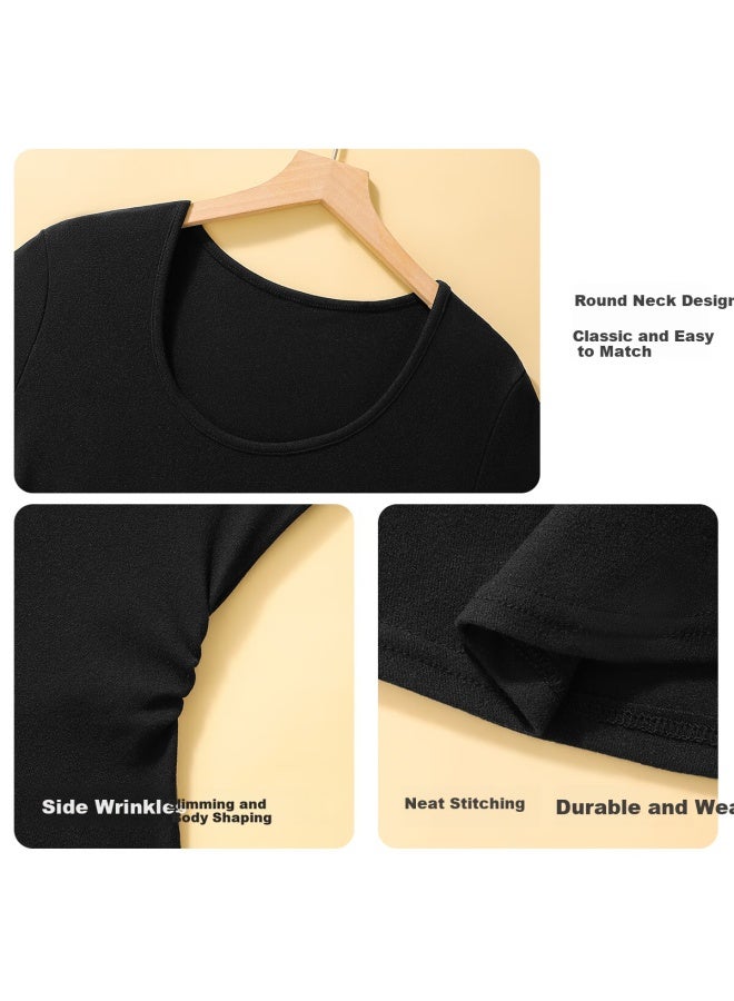 Moonbadi Women's Autumn And Winter Basic Shirt Retro Large U-neck Fashion Simple Inner Wear Slimming And Slimming All-match Warm Long-sleeved Top - Image 3