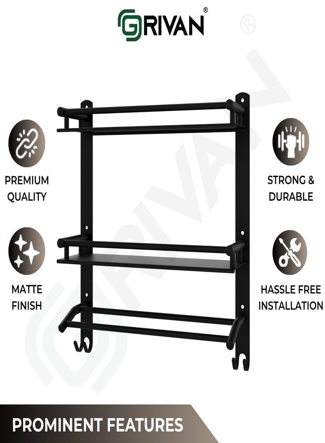GRIVAN Stainless Steel 3-Tier Bathroom Shelf Rack Stand with Dual Towel Rod | Multipurpose Bathroom Accessories Set (Black Matte) - Image 4