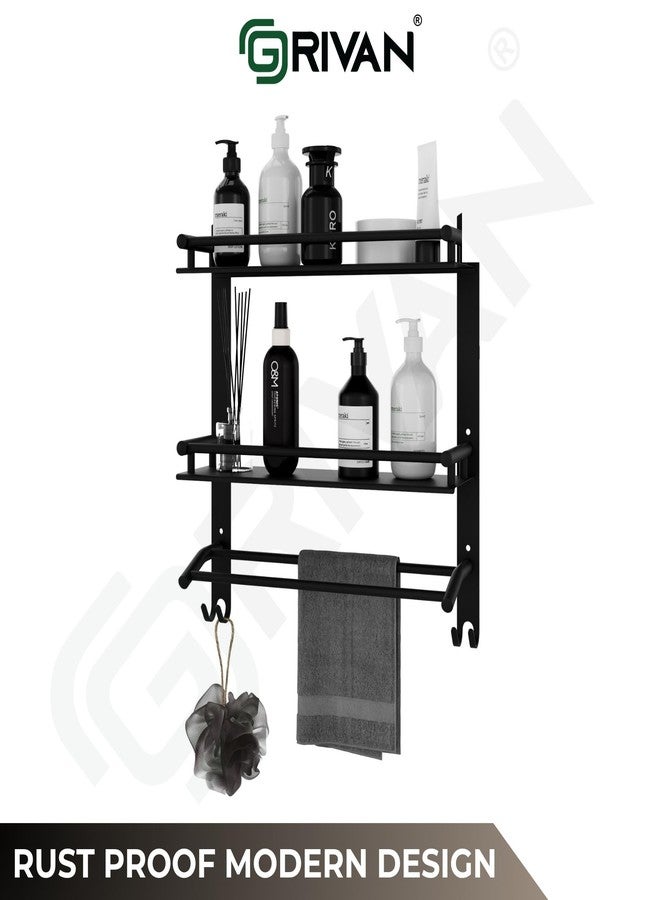 GRIVAN Stainless Steel 3-Tier Bathroom Shelf Rack Stand with Dual Towel Rod | Multipurpose Bathroom Accessories Set (Black Matte) - Image 5