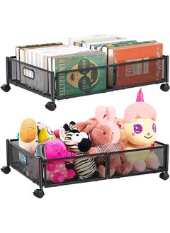 Hihonor Underbed Organizer,2-Piece,Shoe Organizer with Wheels,Underbed Organizer Drawer for Clothes/Blankets/Bedding(Black)  - Image 1