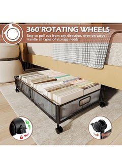 Hihonor Underbed Organizer,2-Piece,Shoe Organizer with Wheels,Underbed Organizer Drawer for Clothes/Blankets/Bedding(Black)  - Image 3