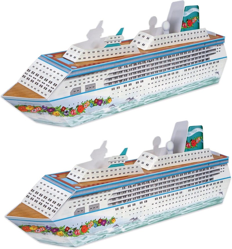Beistle  Three Dimensional Fillable Cruise Ship Table Centerpiece 1325 Nautical DecorationsBon Voyage Ocean Theme Party Supplies Made In USA Since 1900 Multicolor - Image 1