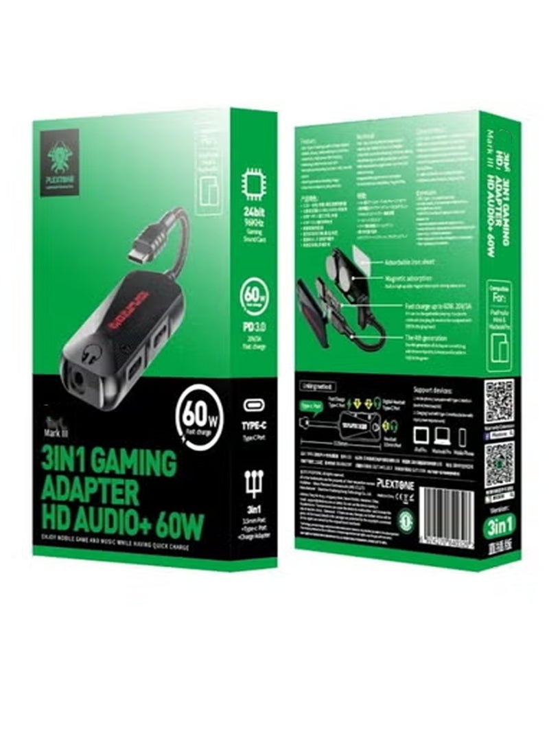 Mobile phone charging game sound card New USB fast charging 60w three-in-one gaming phone sound card - Image 2