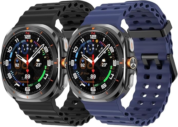 CERLINK Samsung Galaxy Watch Ultra Strap Silicone Ocean Band Soft Replacement Bands for Galaxy Ultra 47mm 2025 2024 Watch Women Men-Black,Navy - Image 1
