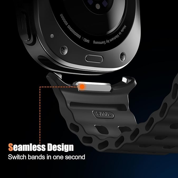 CERLINK Samsung Galaxy Watch Ultra Strap Silicone Ocean Band Soft Replacement Bands for Galaxy Ultra 47mm 2025 2024 Watch Women Men-Black,Navy - Image 5