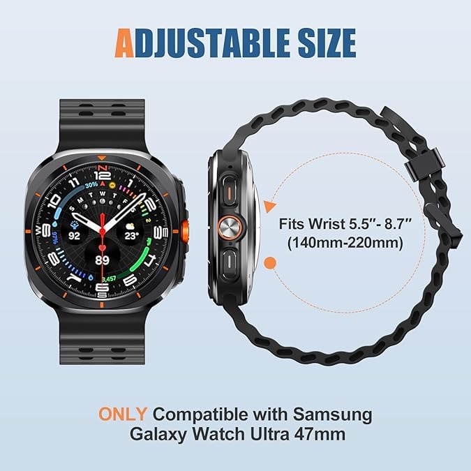 CERLINK Samsung Galaxy Watch Ultra Strap Silicone Ocean Band Soft Replacement Bands for Galaxy Ultra 47mm 2025 2024 Watch Women Men-Black,Navy - Image 2