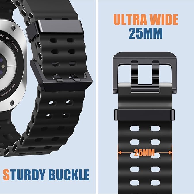CERLINK Samsung Galaxy Watch Ultra Strap Silicone Ocean Band Soft Replacement Bands for Galaxy Ultra 47mm 2025 2024 Watch Women Men-Black,Navy - Image 3