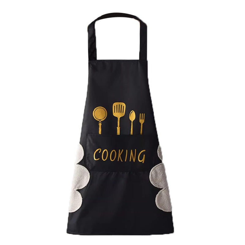 ATRDTO Women Kitchen Apron with Hand Wipe Pocketsï¼ŒBig Pocket,Hand-wiping, Waterproof for Cooking Baking-Black - Image 1