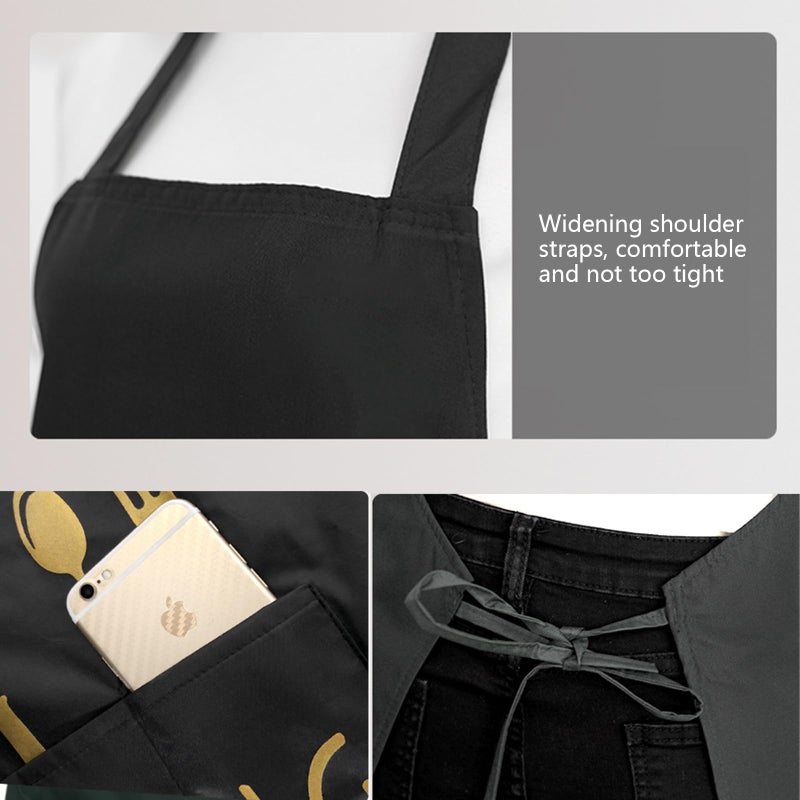 ATRDTO Women Kitchen Apron with Hand Wipe Pocketsï¼ŒBig Pocket,Hand-wiping, Waterproof for Cooking Baking-Black - Image 4