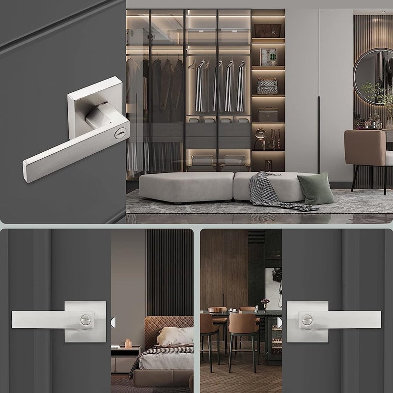 DSJJBLL Door Handle Heavy Duty, Keyed Alike Entry Door Lever, Door Knobs with Lock and Key, Square Door Lever in Satin Nickel for Bedroom, Bathroom and Front Door - Image 3