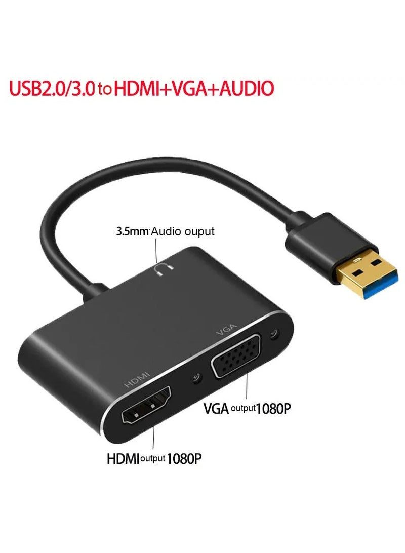 USB 3.0 to HDMI VGA Adapter,USB to 3.5mm Audio ,USB to VGA HDMI Adapter Converter Supports HDMI VGA Sync Output 1080p Compatible with Windows 7/8/8.1/10 Monitor Display Video Adapter Converter - Image 1