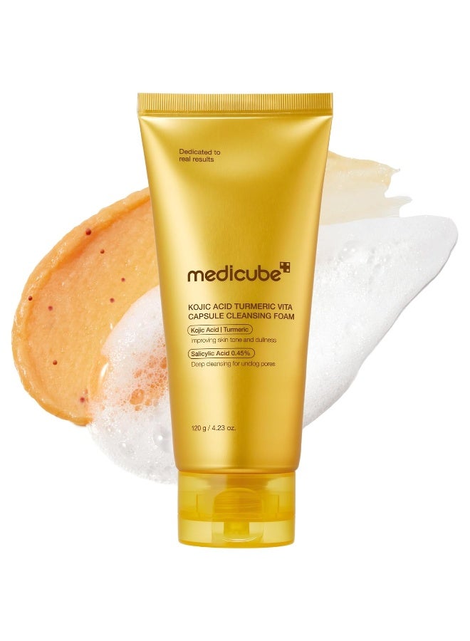 Medicube Facial Cleanser Turmeric Capsule Foam Cleanser | Balancing Uneven Skin Tone & Texture - Fade Appearance of Uneven Patches, After Spot Care, Korean Skincare, 4.23 oz - Image 1